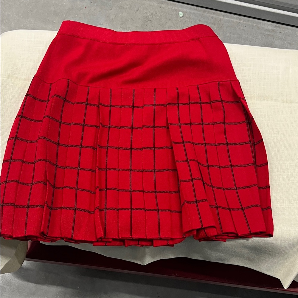 Vintage St. John collection size 14 Red Plaid Women's Skirt fully pleated - Picture 6 of 7